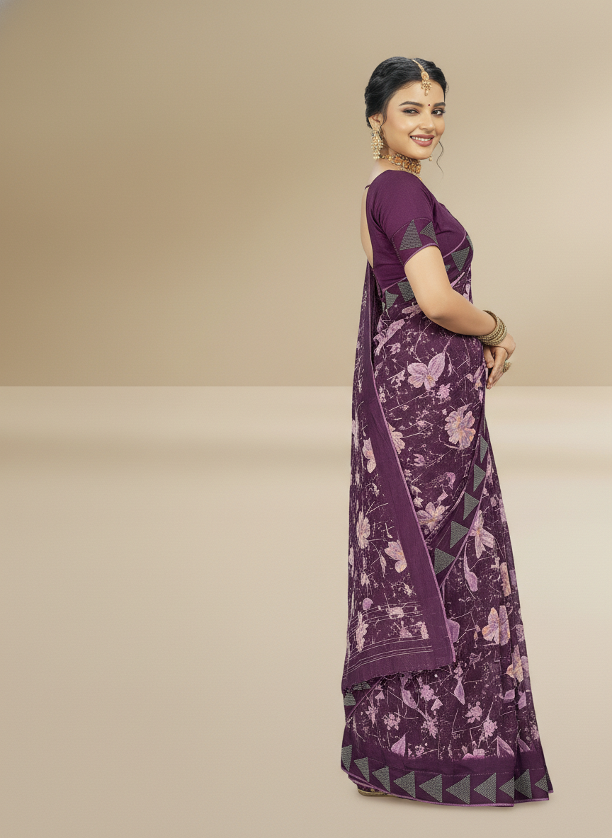 Purple Georgette Printed Saree - Birmi-1001