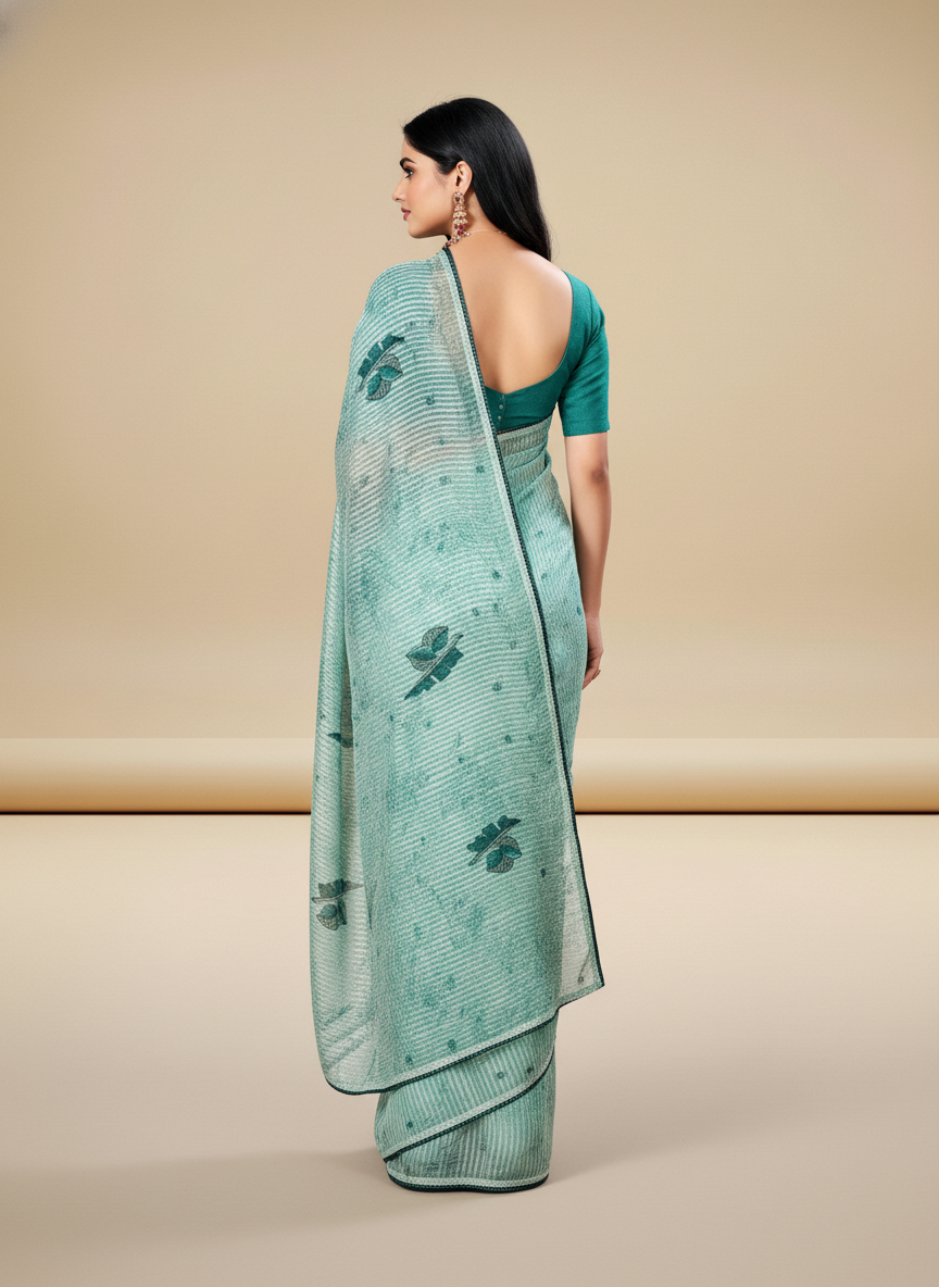 Green Chiffon Printed Saree - Champion-1003