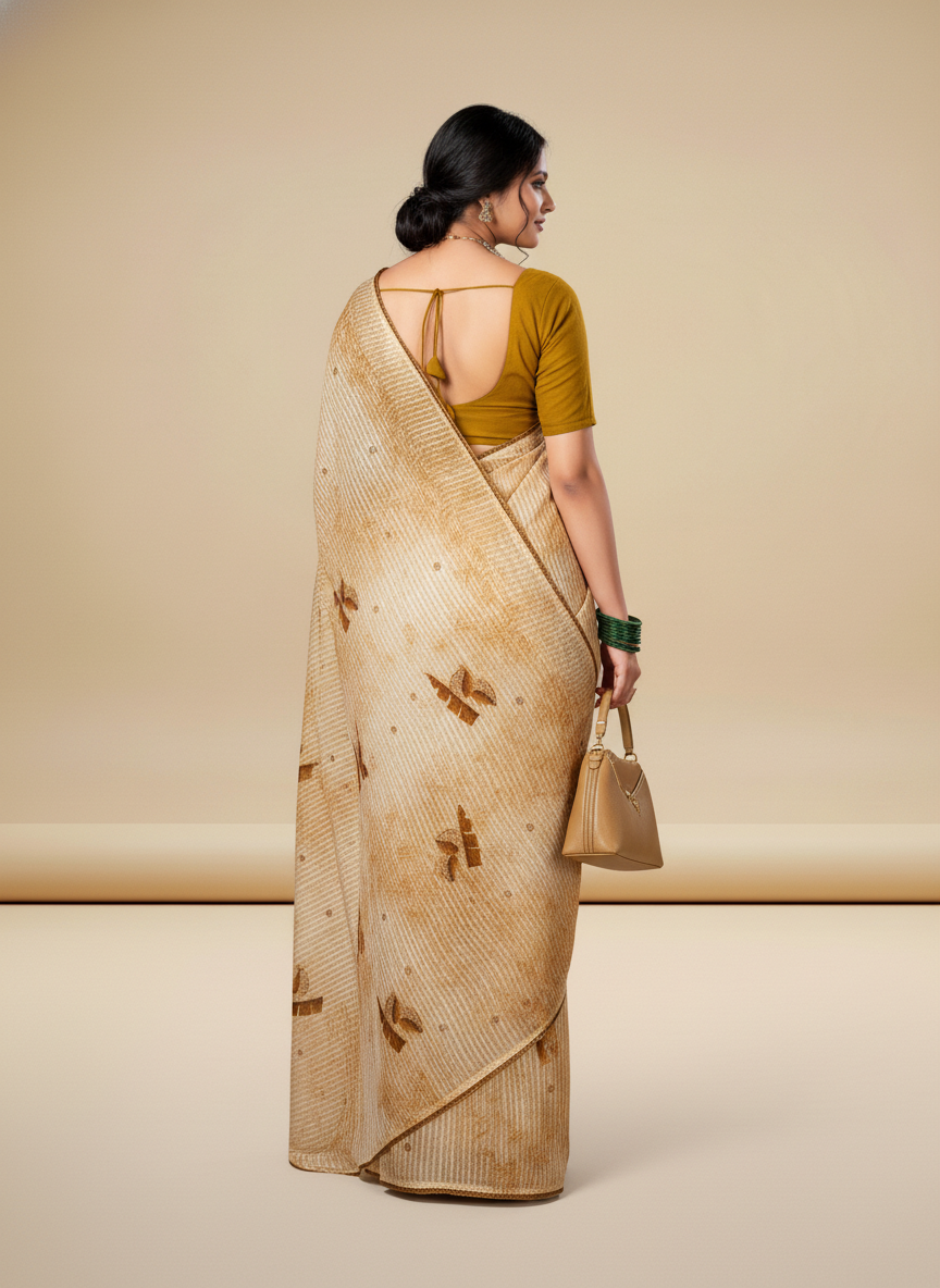 Mustard Chiffon Printed Saree - Champion-1005