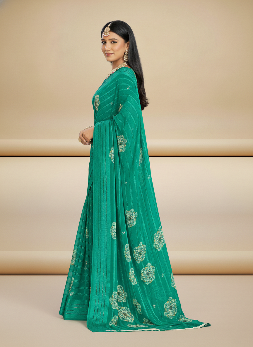 Green Weigthless Printed Saree - DummasKing-5-5001