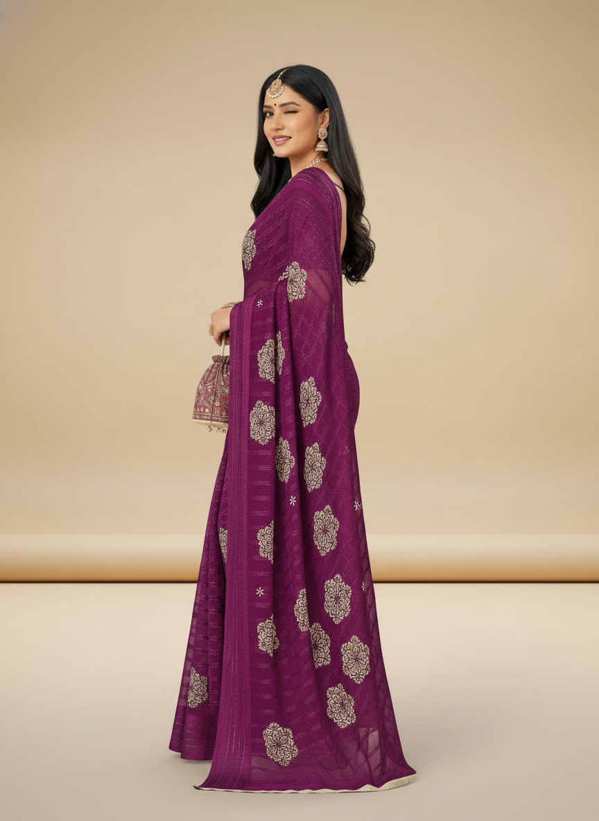 Violet Weigthless Printed Saree - DummasKing-5-5002