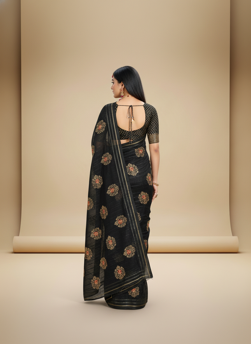 Black Weigthless Printed Saree - DummasKing-5-5003