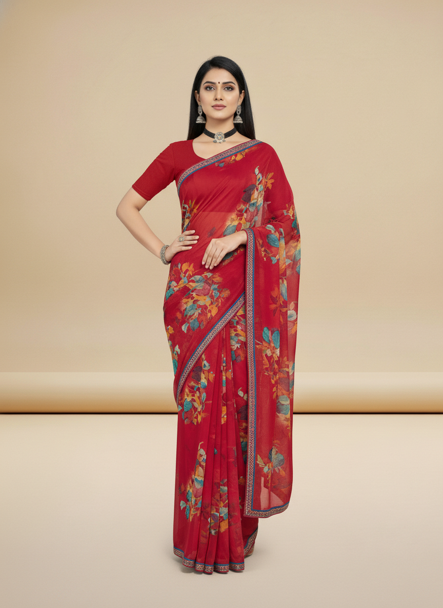 Red Weigthless Printed Saree - GIGRI-06-6001