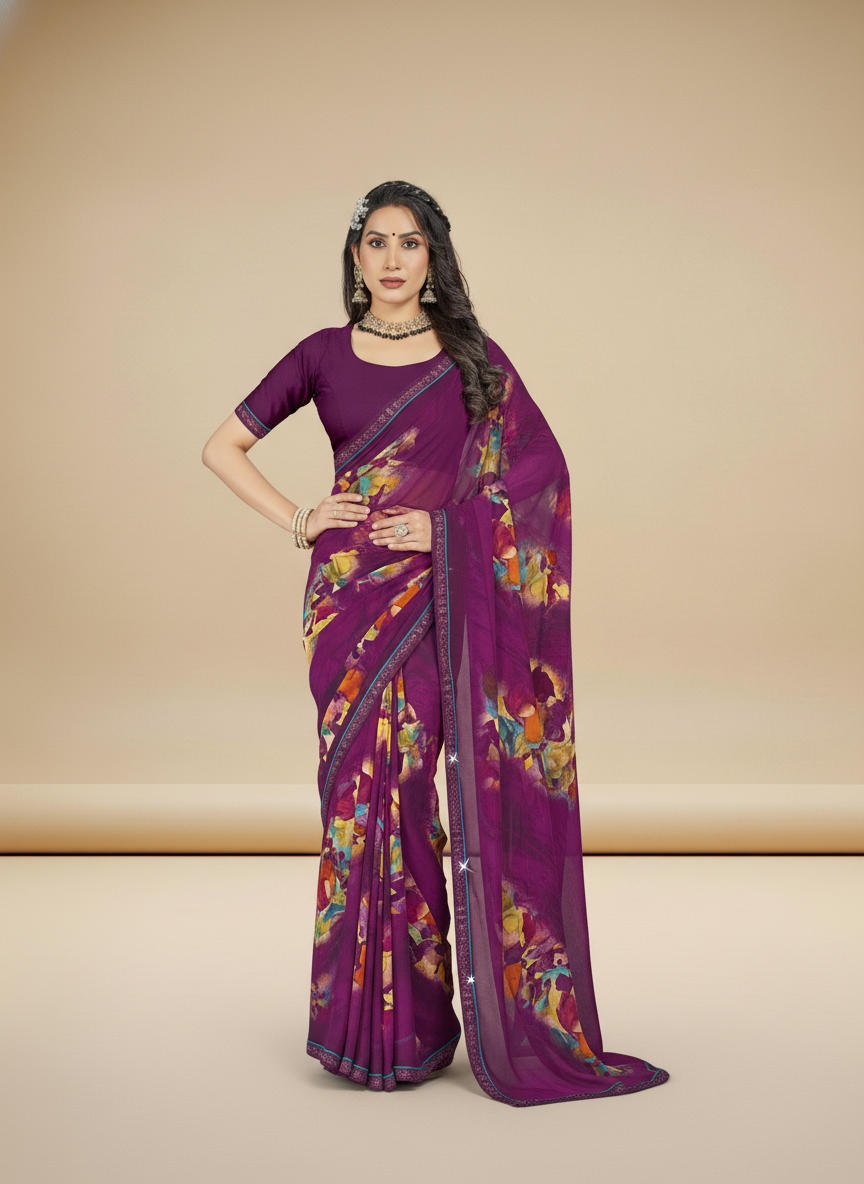 Violet Weigthless Printed Saree - GIGRI-06-6004