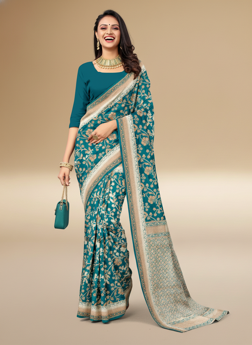 Viyona Sky Blue Silk Jacquard Fancy Saree-PL-111