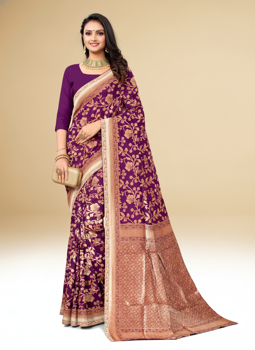 Viyona Purple Silk Jacquard Fancy Saree-PL-115