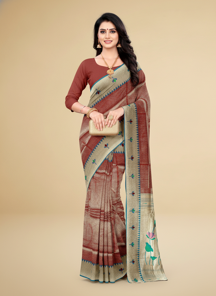 Viyona Rust Silk Jacquard Fancy Saree-PL-117