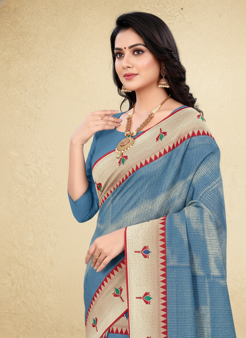 Viyona Sky Blue Silk Jacquard Fancy Saree-PL-119