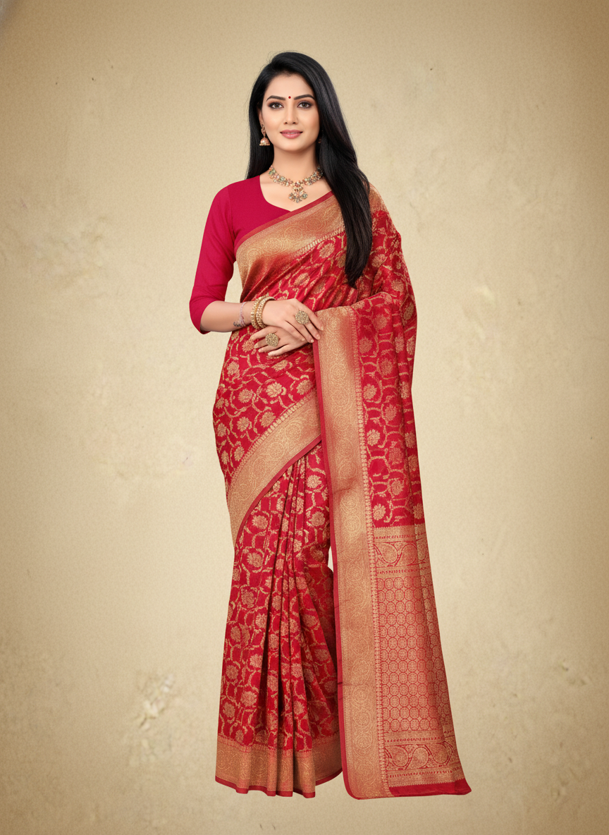 Viyona Red Silk Jacquard Fancy Saree-PL-126
