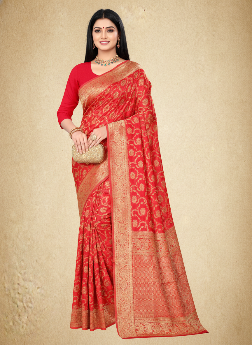 Viyona Red Silk Jacquard Fancy Saree-PL-128