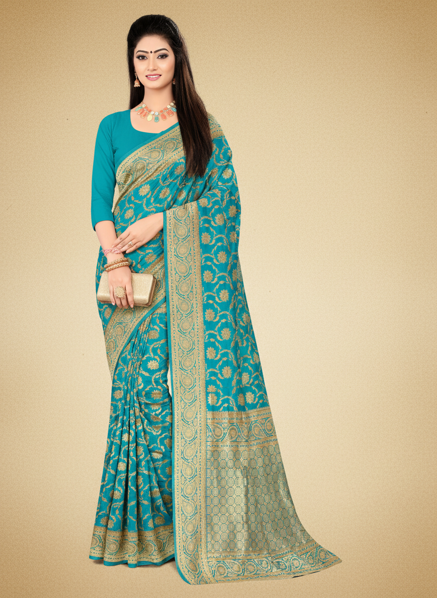 Viyona Sky Blue Silk Jacquard Fancy Saree-PL-129
