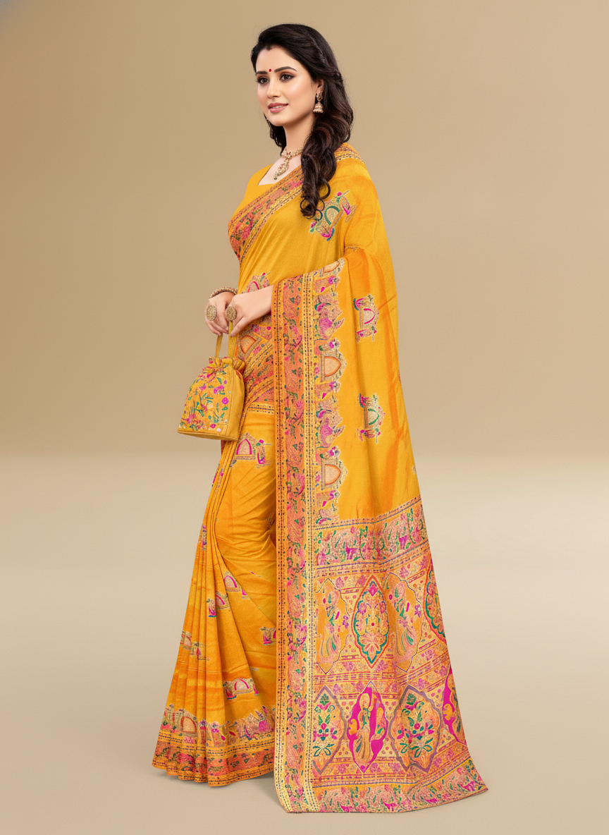 Viyona Yellow Silk Jacquard Fancy Saree-PL-132