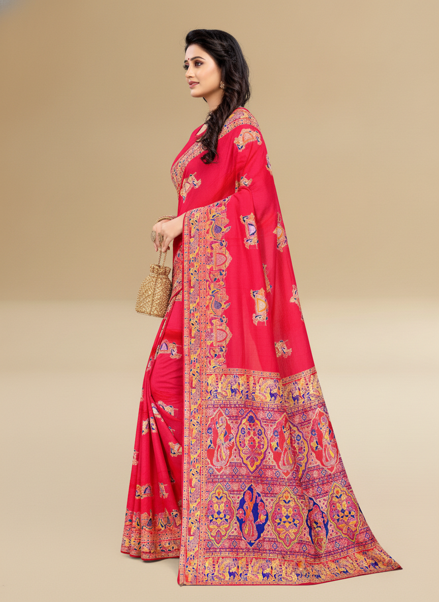 Viyona Red Silk Jacquard Fancy Saree-PL-136