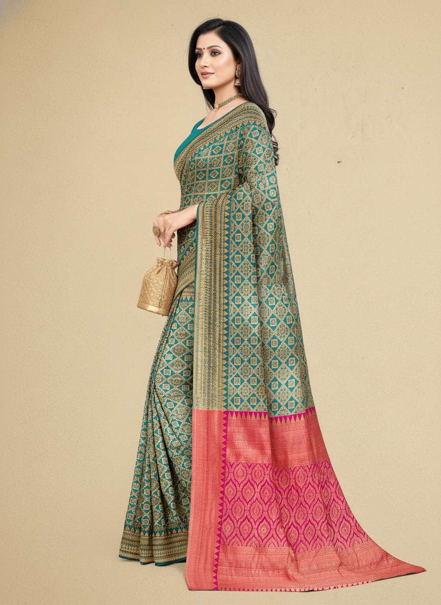 Viyona Sky Blue Silk Jacquard Fancy Saree-PL-138