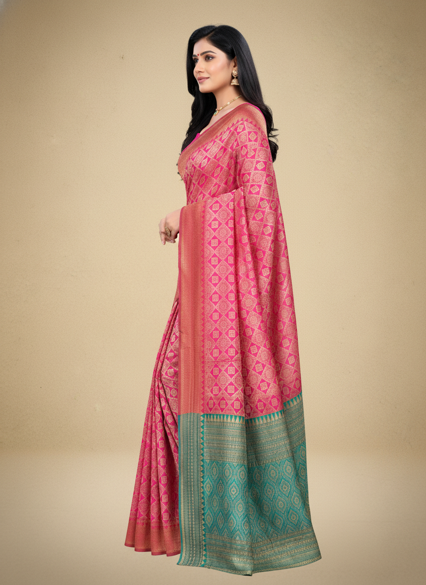 Viyona Pink Silk Jacquard Fancy Saree-PL-139