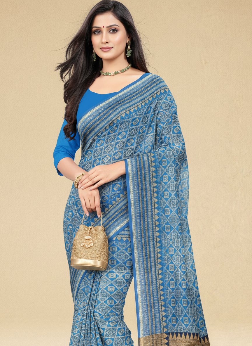 Viyona Sky Blue Silk Jacquard Fancy Saree-PL-142