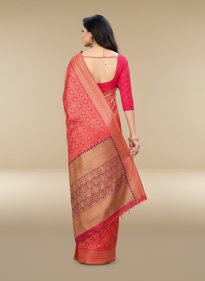 Viyona Red Silk Jacquard Fancy Saree-PL-143