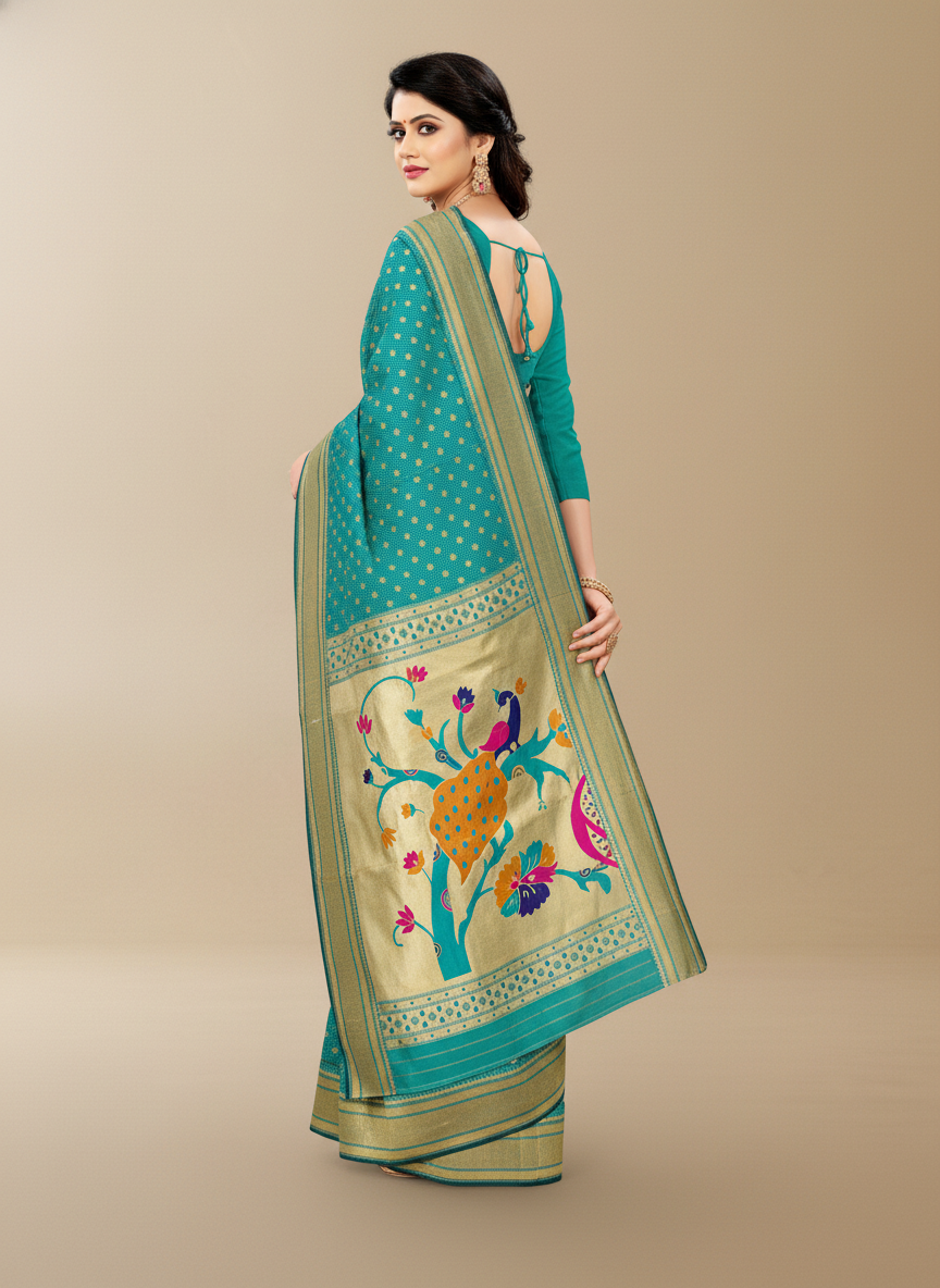 Viyona Sky Blue Silk Jacquard Fancy Saree-PL-145