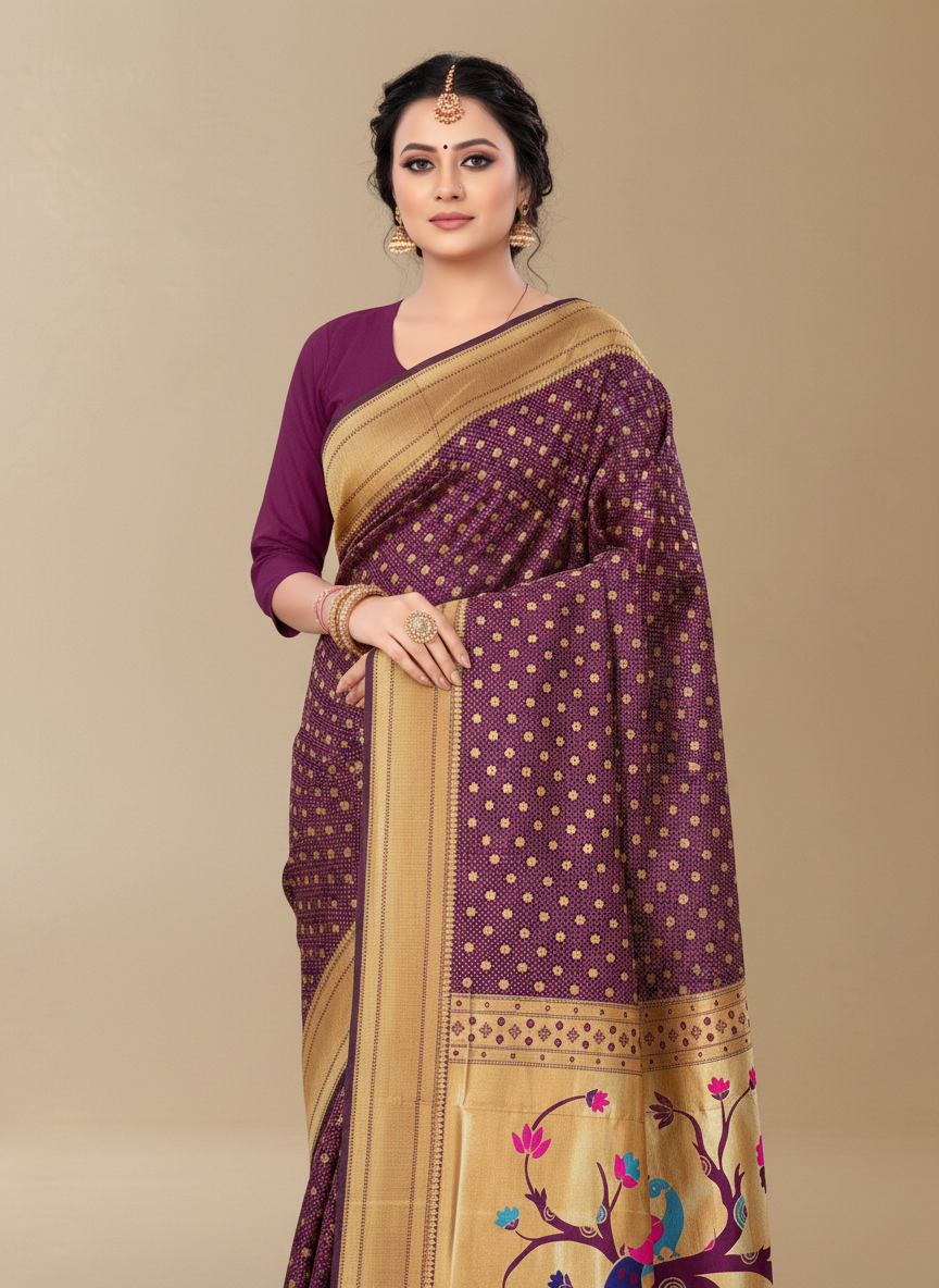 Viyona Purple Silk Jacquard Fancy Saree-PL-147