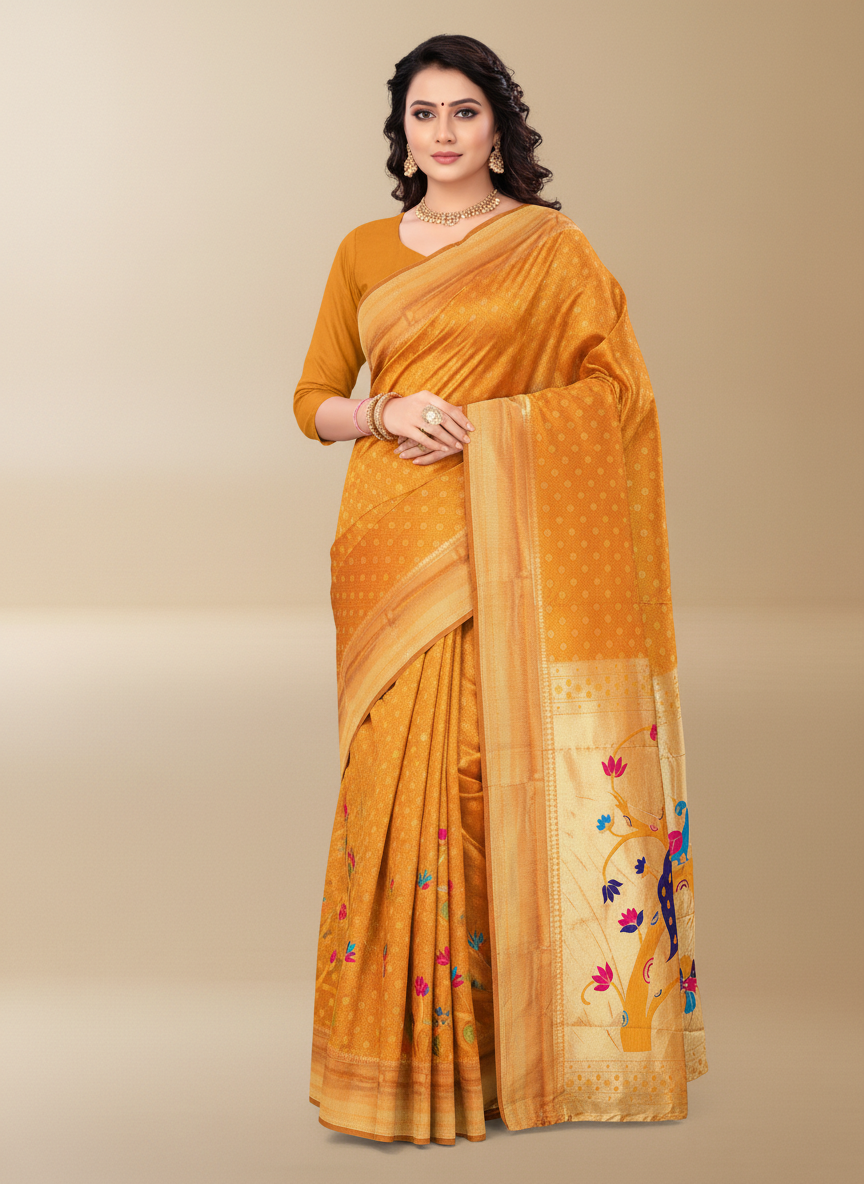 Viyona Mustard Silk Jacquard Fancy Saree-PL-150