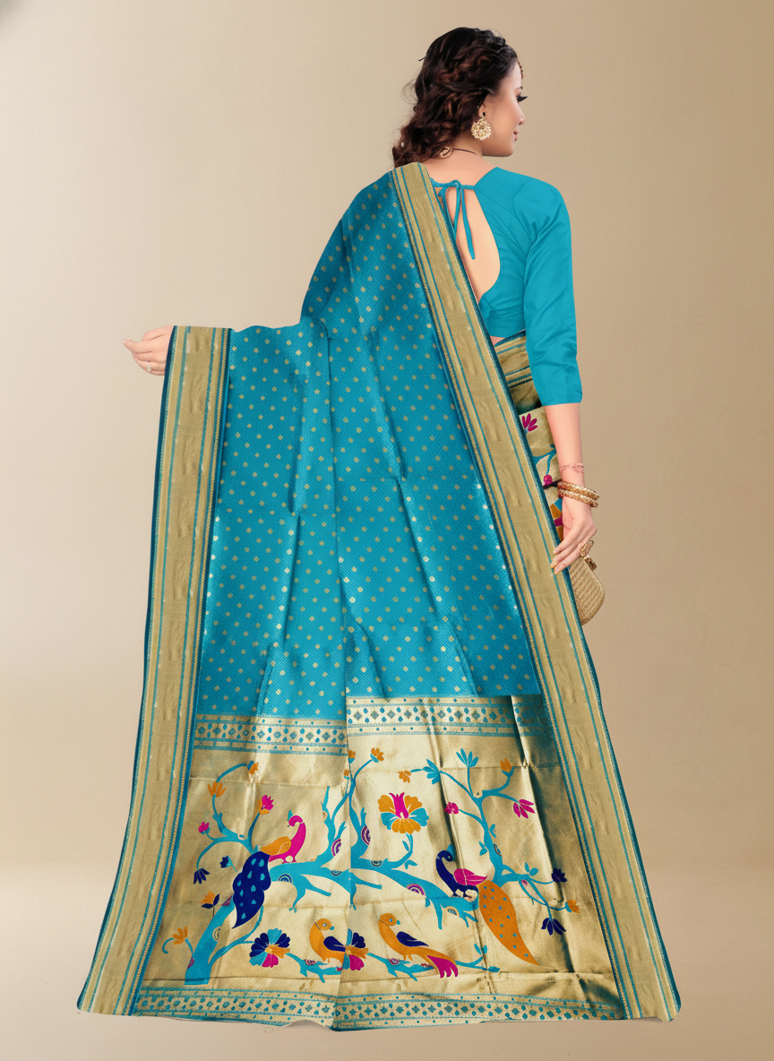 Viyona Sky Blue Silk Jacquard Fancy Saree-PL-151
