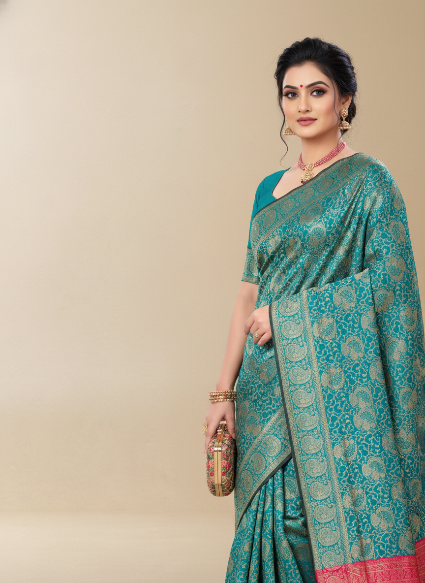 Viyona Sky Blue Silk Jacquard Fancy Saree-PL-152