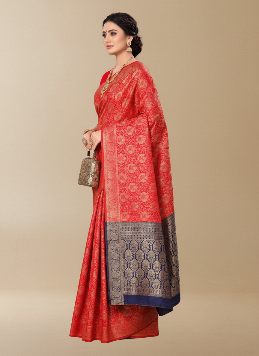 Viyona Red Silk Jacquard Fancy Saree-PL-153