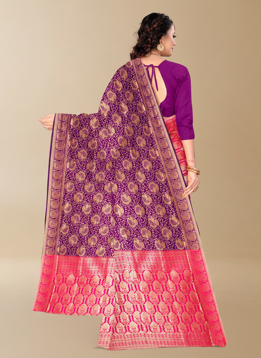 Viyona Purple Silk Jacquard Fancy Saree-PL-156