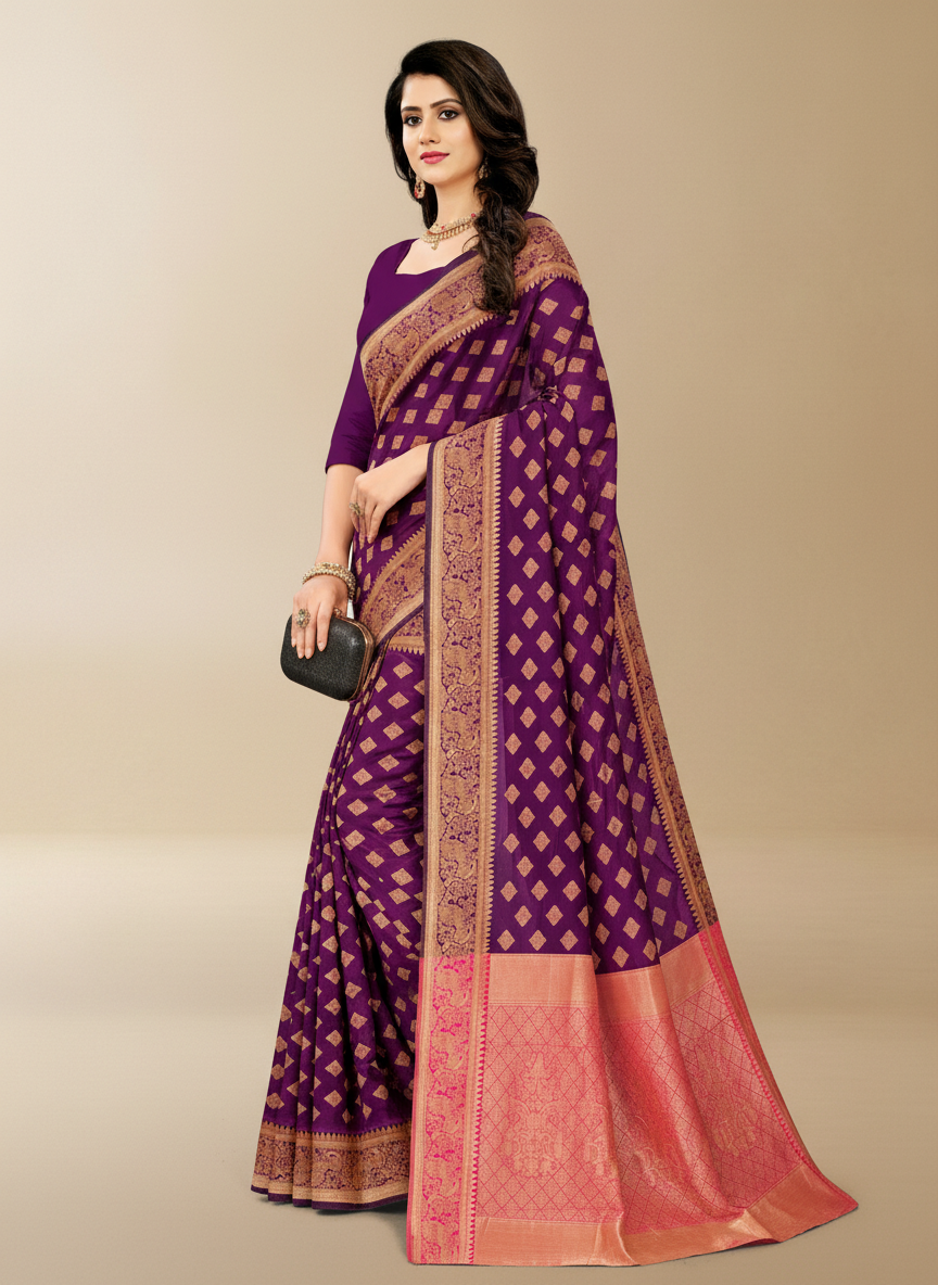 Viyona Purple Silk Jacquard Fancy Saree-PL-159