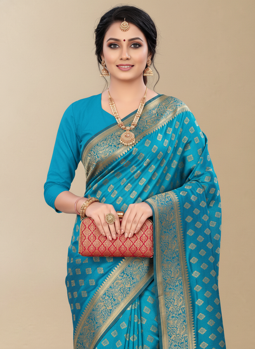 Viyona Sea Green Silk Jacquard Fancy Saree-PL-162
