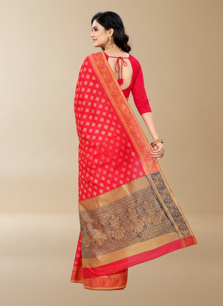 Viyona Red Silk Jacquard Fancy Saree-PL-163