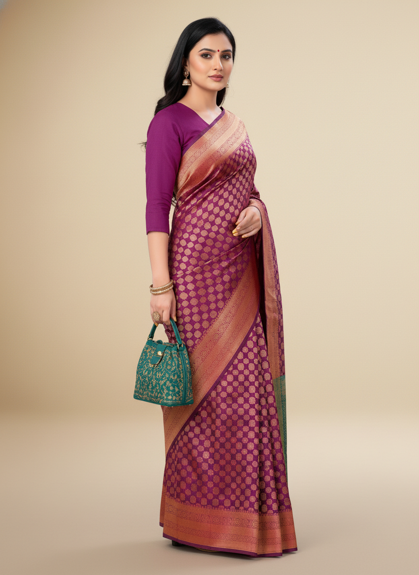 Viyona Purple Silk Jacquard Fancy Saree-PL-165
