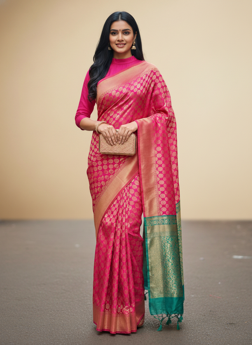 Viyona Pink Silk Jacquard Fancy Saree-PL-166