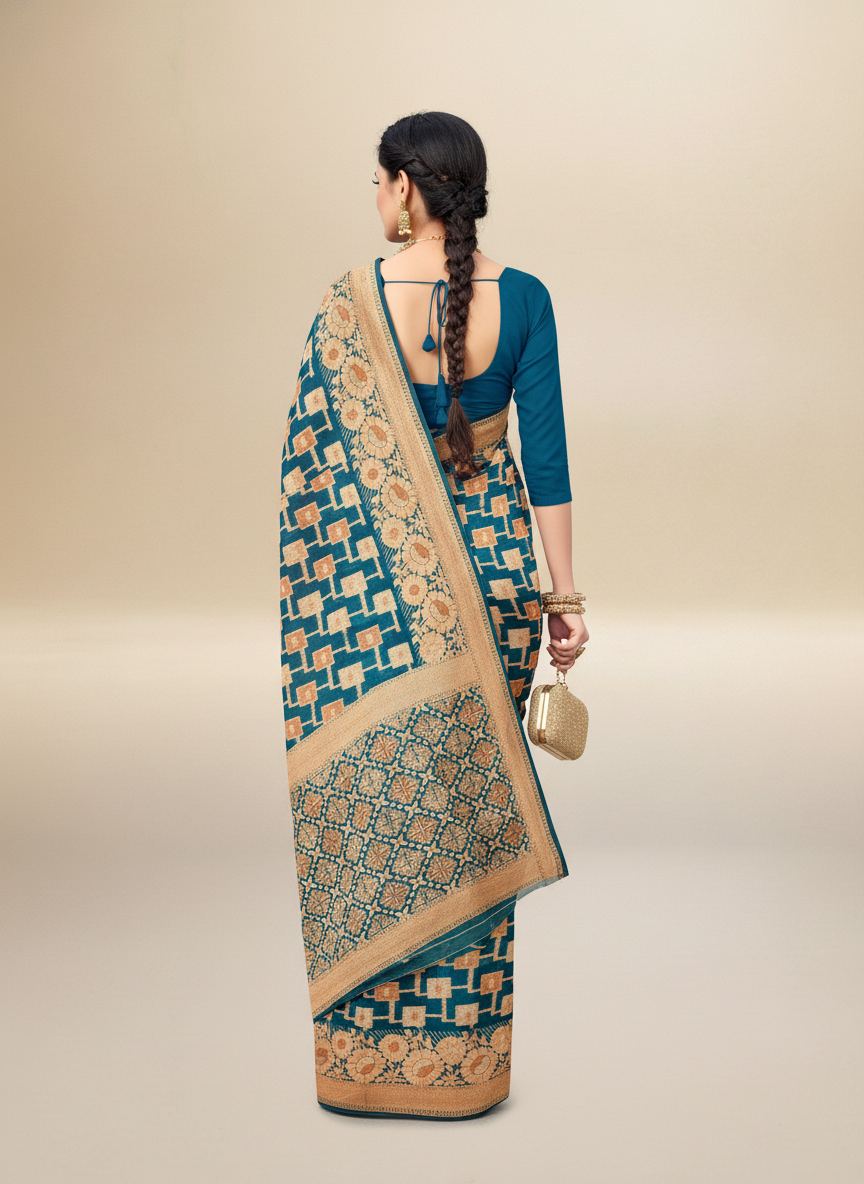 Viyona Turquise Blue Silk,Jacquard saree - PL-183