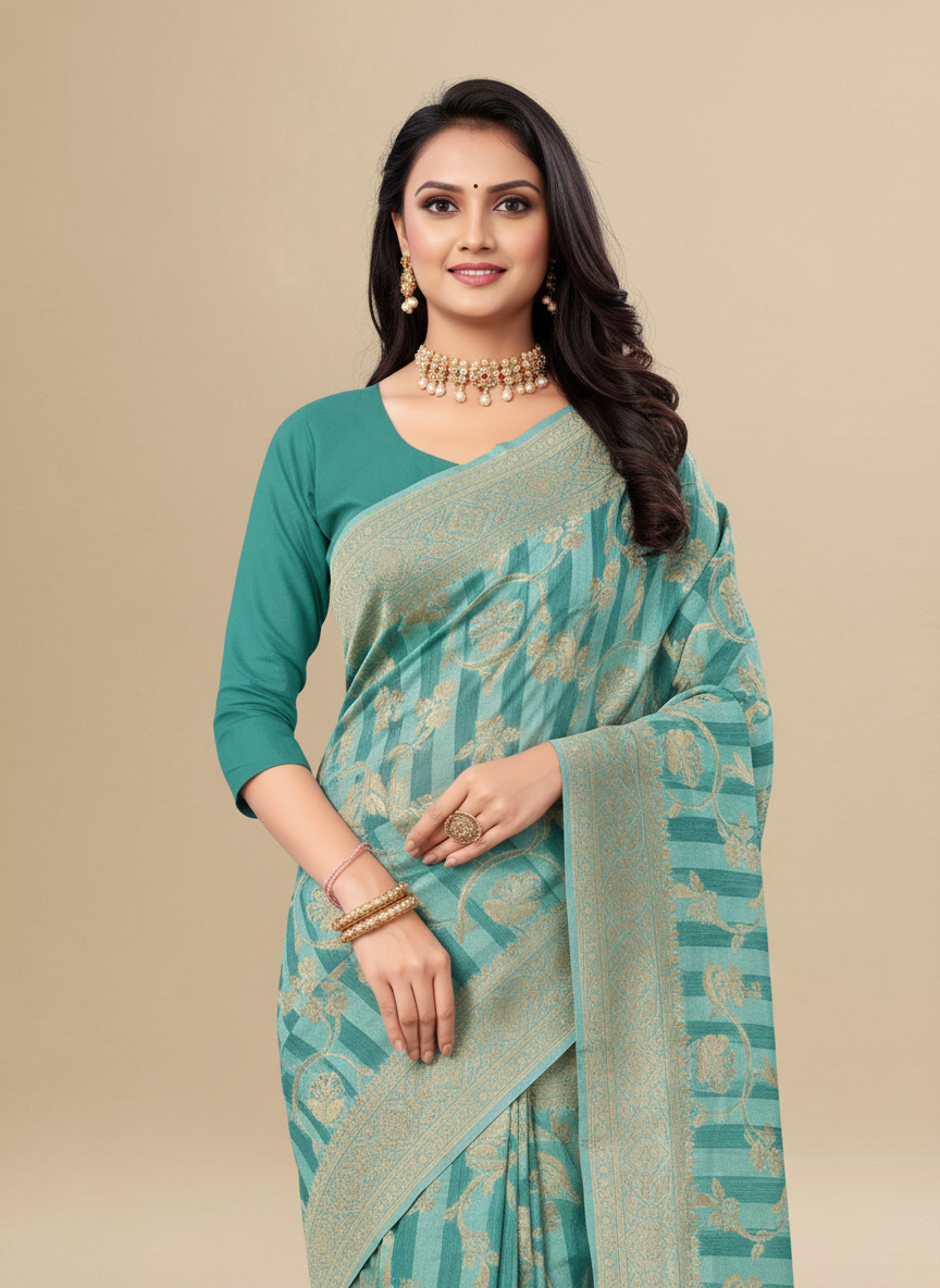 Viyona Sea Blue Silk,Jacquard saree - PL-193