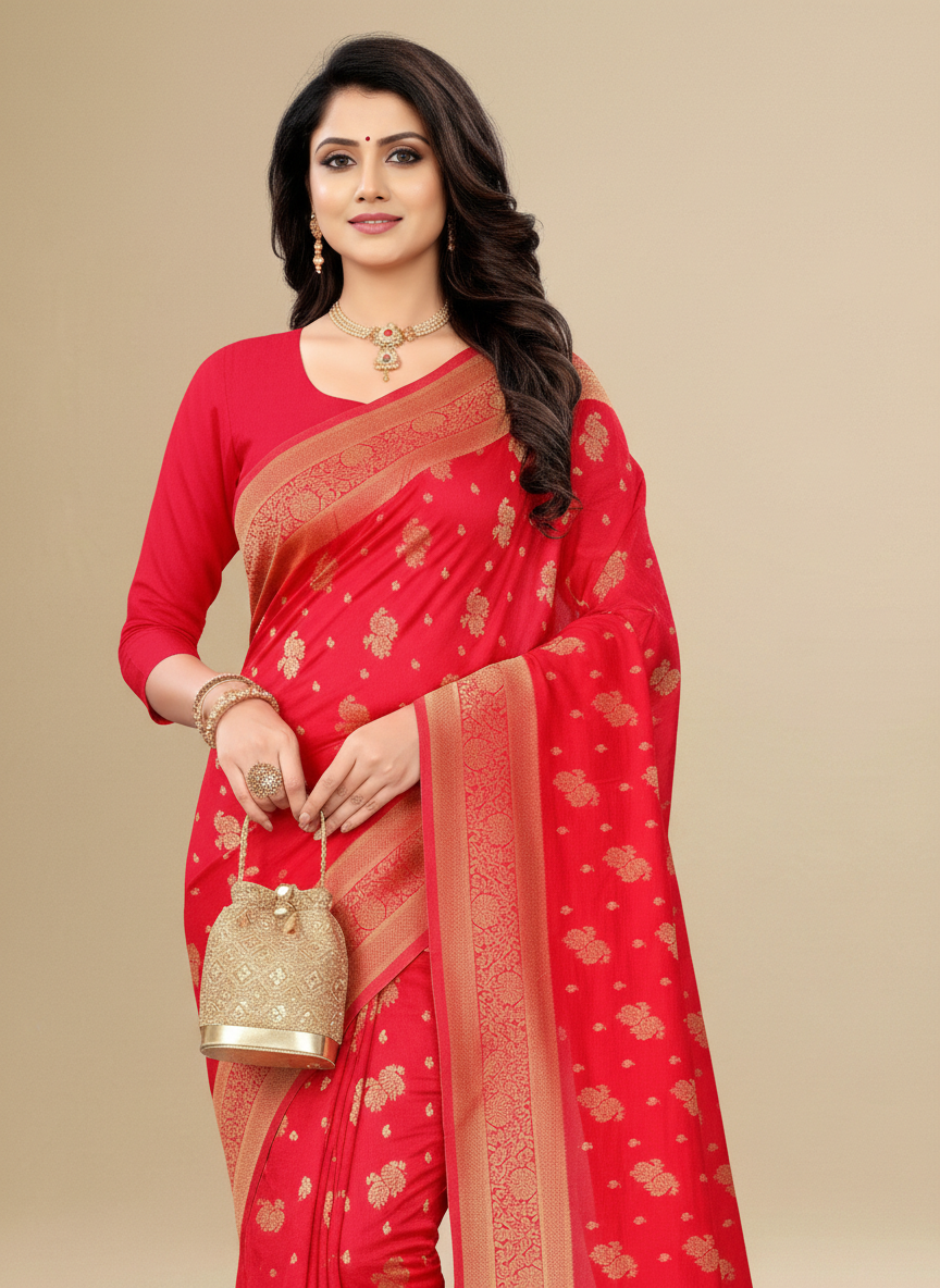 Viyona Red Silk,Jacquard saree - PL-197