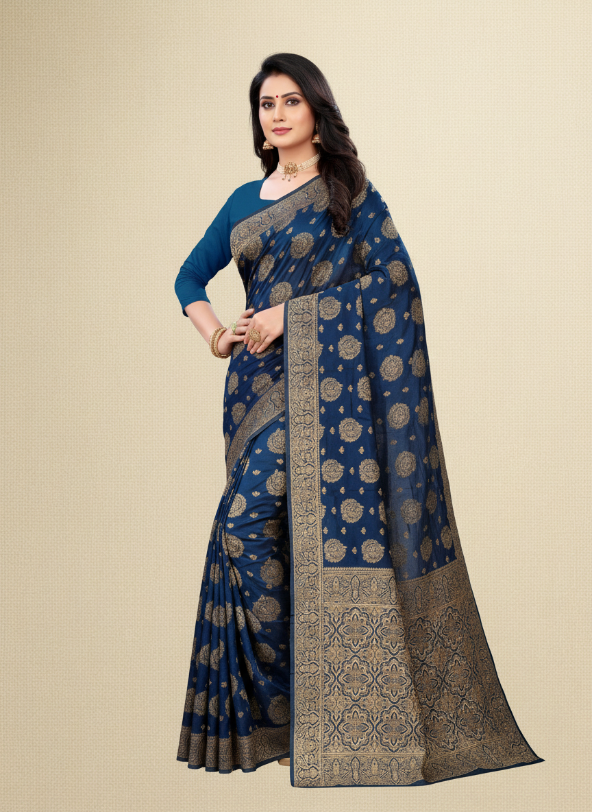 Viyona Blue Silk,Jacquard saree - PL-209
