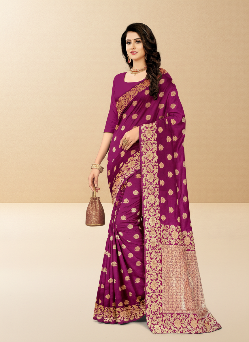 Viyona Purple Silk,Jacquard saree - PL-212