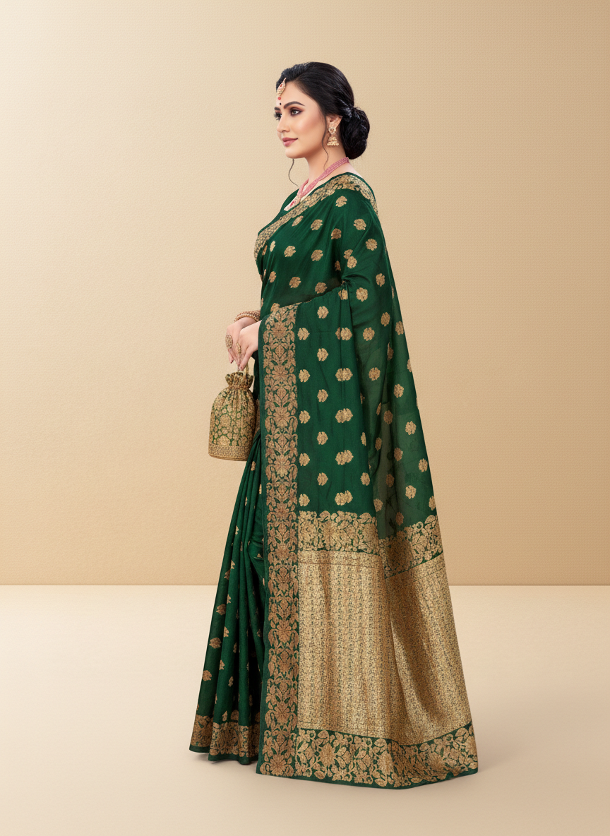 Viyona Green Silk,Jacquard saree - PL-213