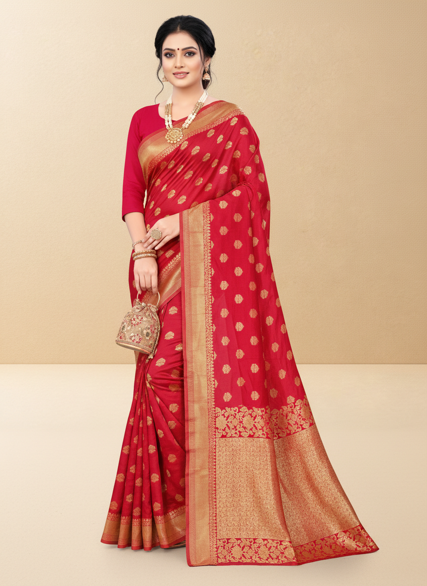 Viyona Red Silk,Jacquard saree - PL-214