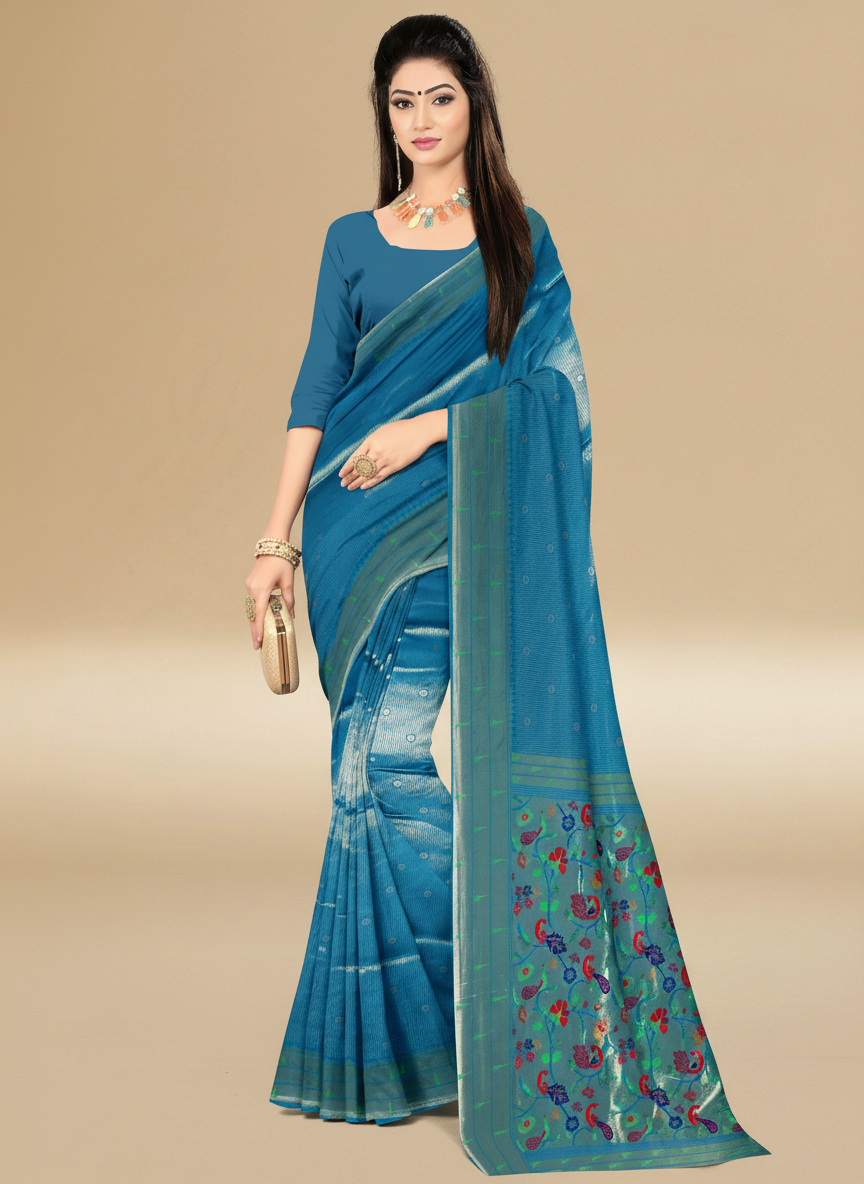 Viyona Blue Silk,Jacquard saree - PL-224