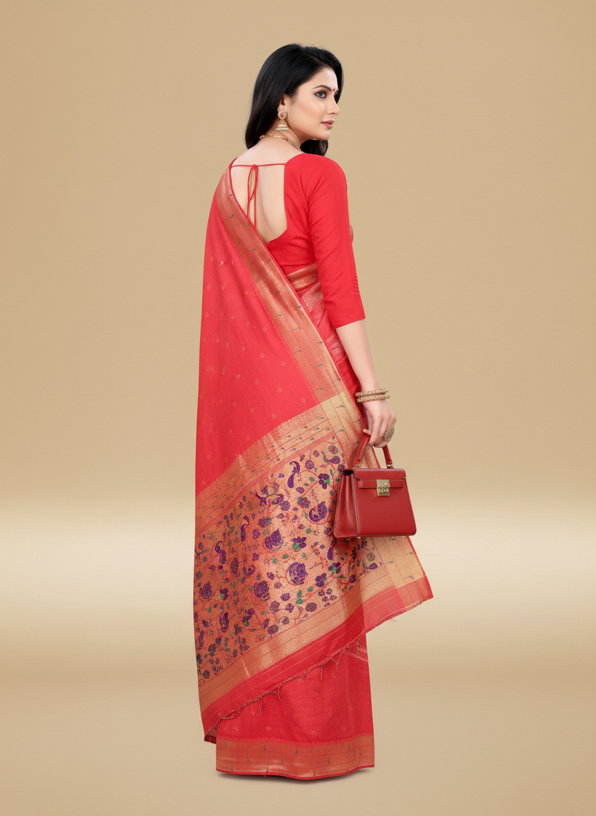 Viyona Red Silk,Jacquard saree - PL-225