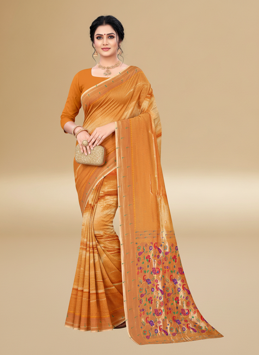 Viyona Orange Silk,Jacquard saree - PL-227