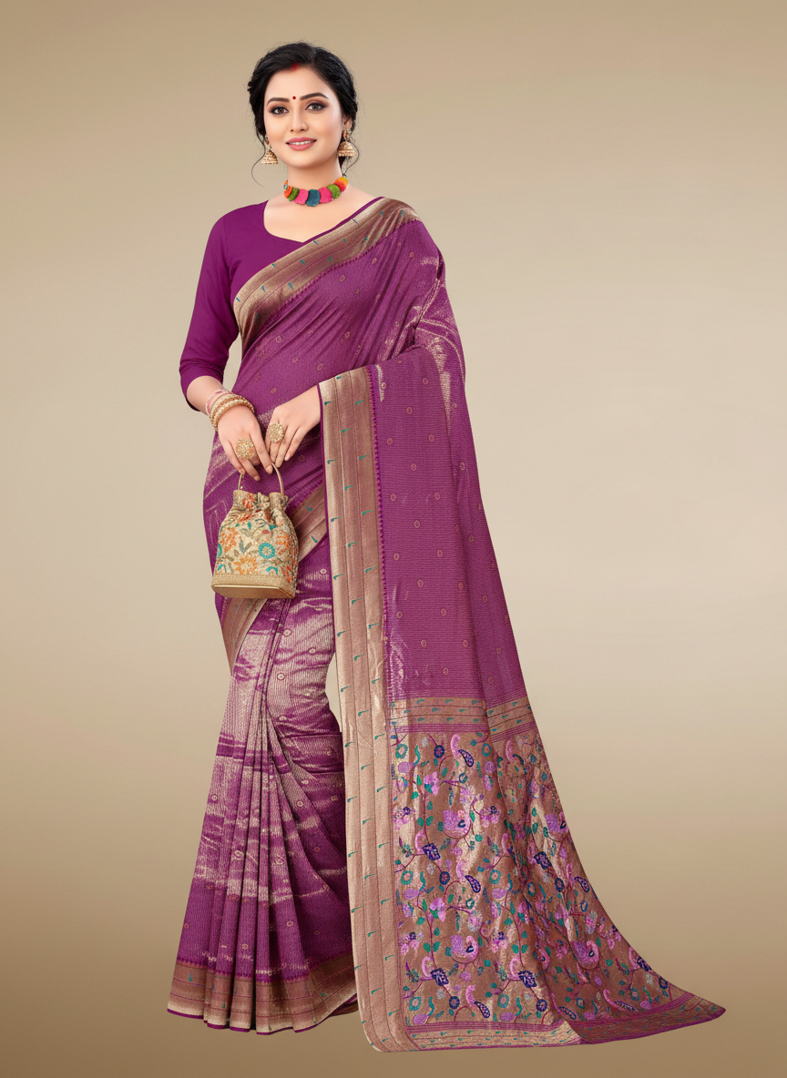 Viyona Purple Silk,Jacquard saree - PL-230