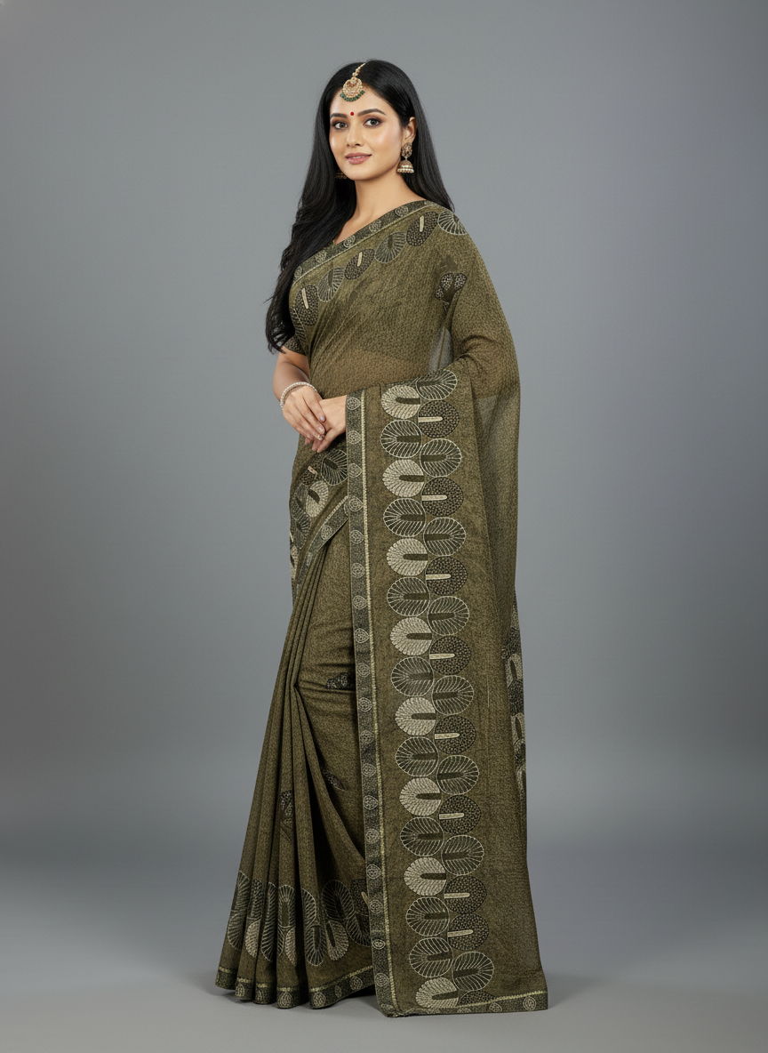 Green Weigthless Printed Saree - Simona-1006