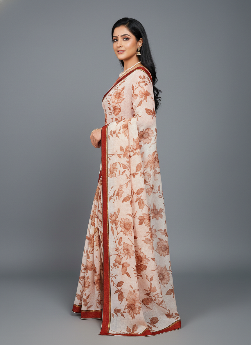 White Chiffon Printed Saree - SonaSona-1004