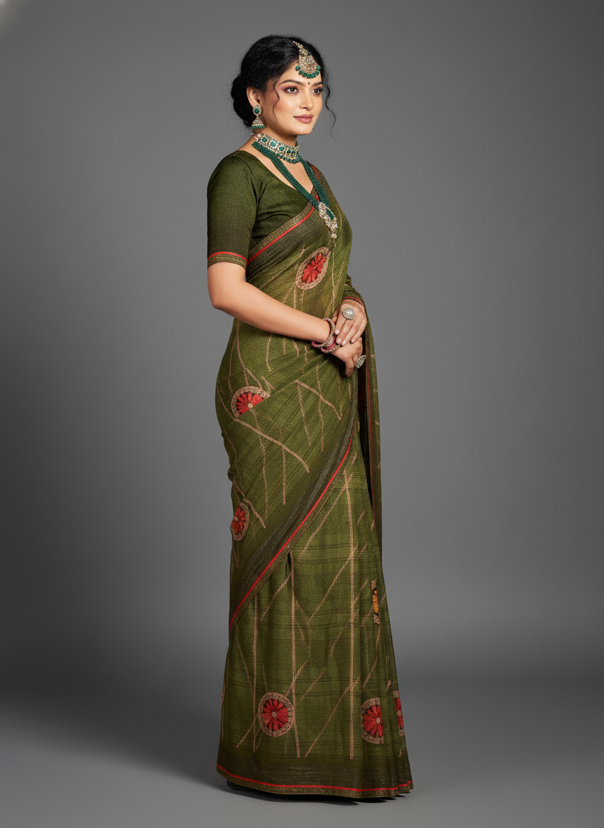 Green Weightless Georgette Printed Saree - VY-Chahat-1003