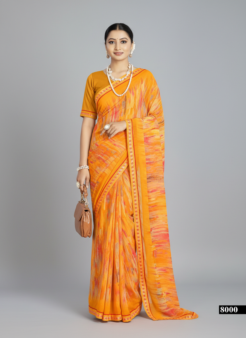Mustard Weightless Georgette Digital Print Saree - VY-Dairy-8006