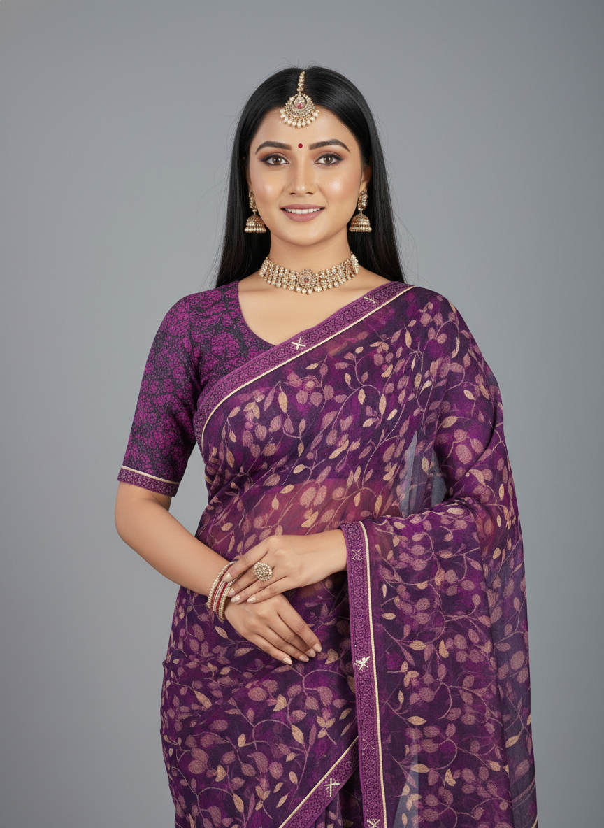 Purple Georgette Digital Print Saree - VY-HUMTUM-1003