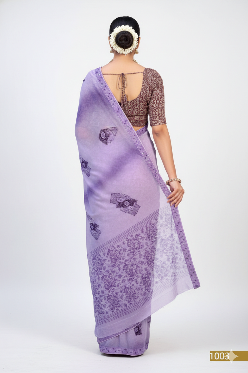 Purple Weigthless Printed Saree - Wishful-1003